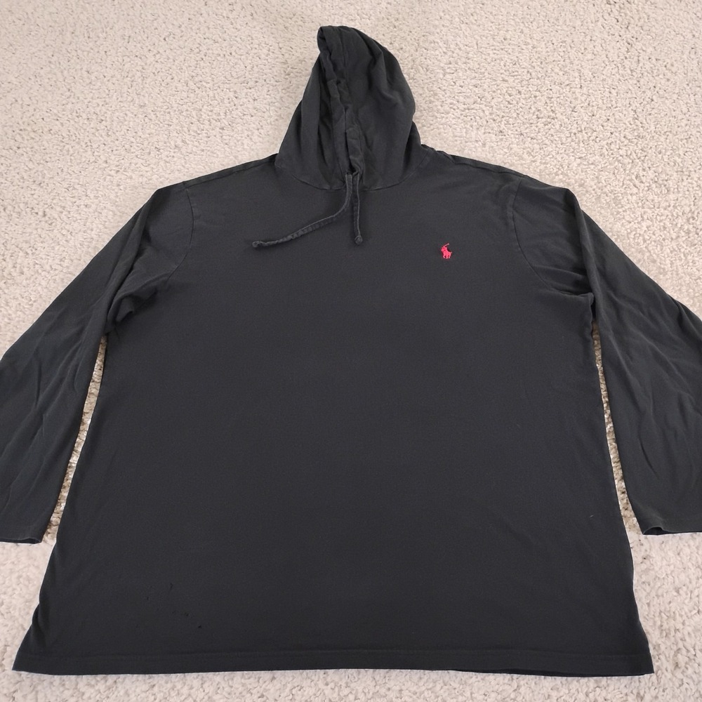 Polo Ralph Lauren Shirt Hoodie Mens 2XLT Black Pullover Pony Logo Hooded Cotton